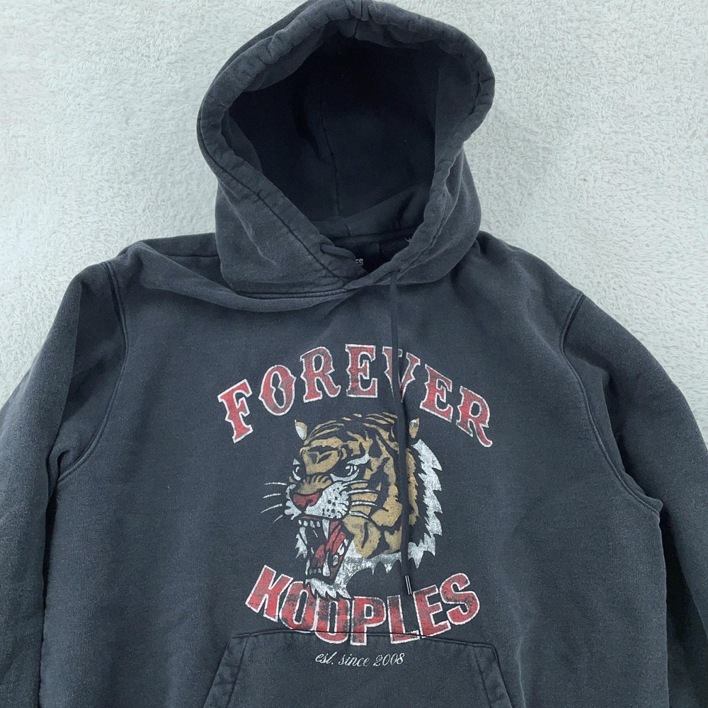 The Kooples Hoodie Mens BOXY Large Faded Black Tiger Pullover Forever Sweatshirt